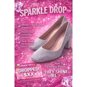 Dream Pairs Silver Glitter Block Heel Square Toe Pumps Womens Size 9 Sparkly